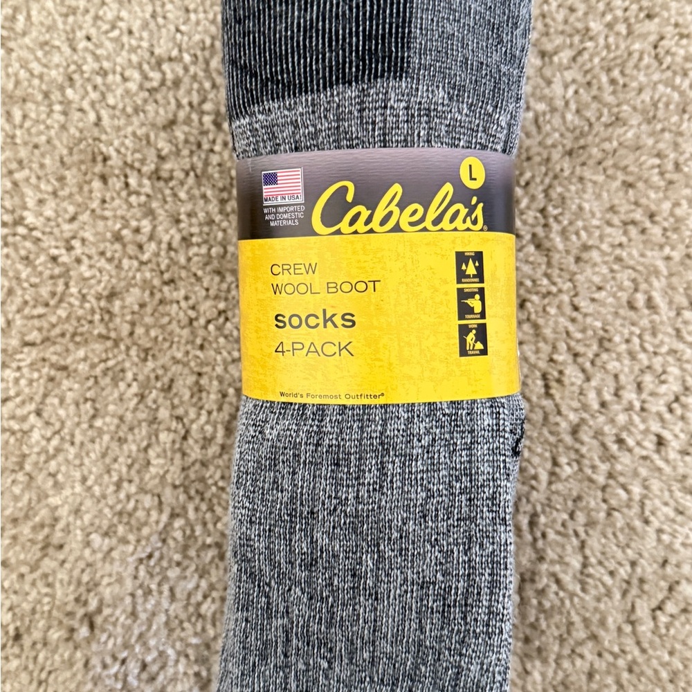 Cabela's Black and Gray Crew Wool Mix Boot Socks 4-Pack